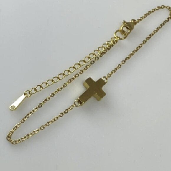 Cross on Cable Chain Link Bracelet Stainless Steel - Picture 1 of 12